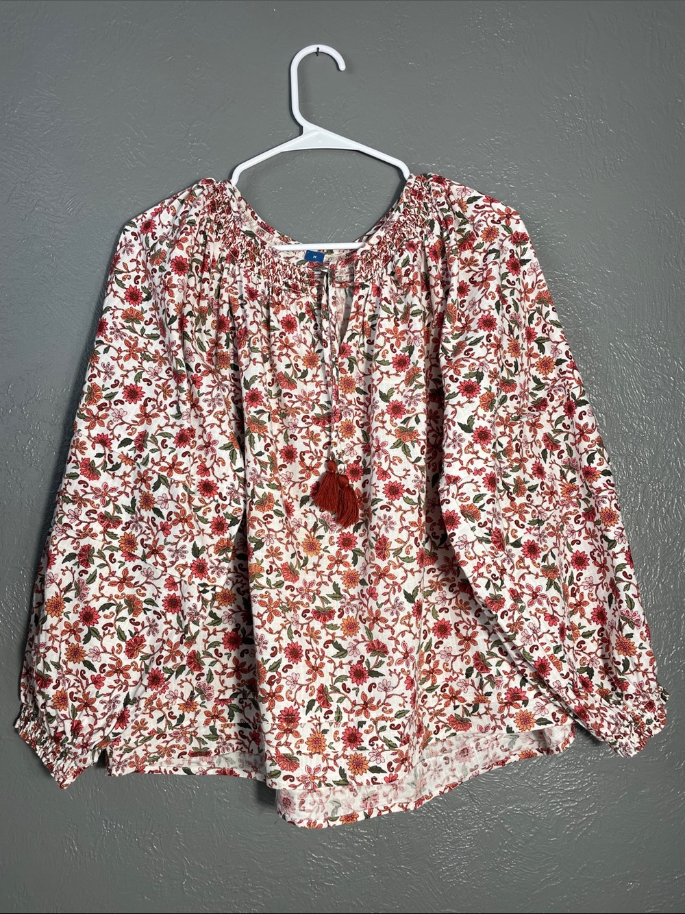 Old Navy Poet Swing Blouse Floral Smocked Puff Sleeve Cotton Medium Vacation